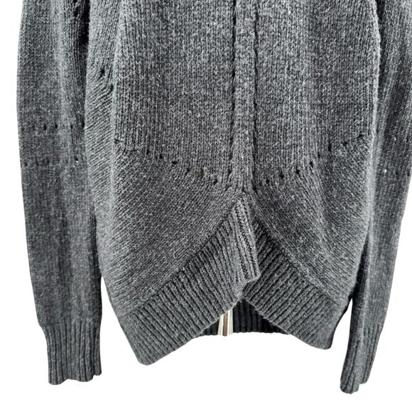 LOFT Charcoal Gray Wool Blend Open Knit Cowl Neck Asymmetrical Hem Sweater - Picture 6 of 11